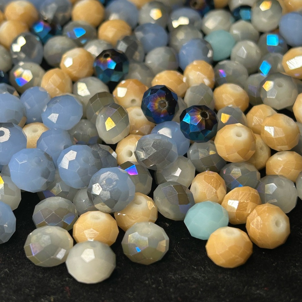 100 Blue & Gold Faceted Bead Mix – 6mm-8mm Crystal Glass Round Bead